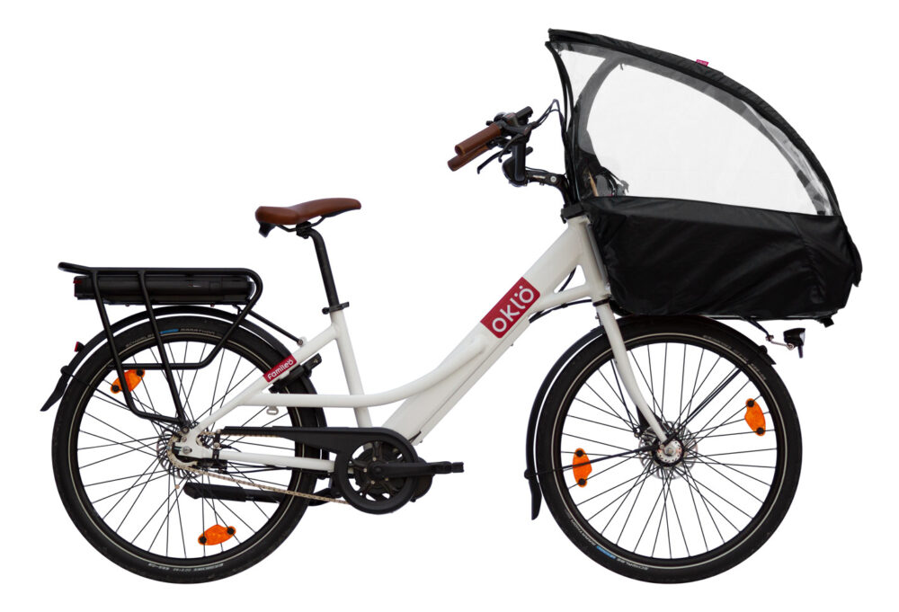 Vélo cargo compact électrique Familéö, 7 vitesses + accessoires enfant
