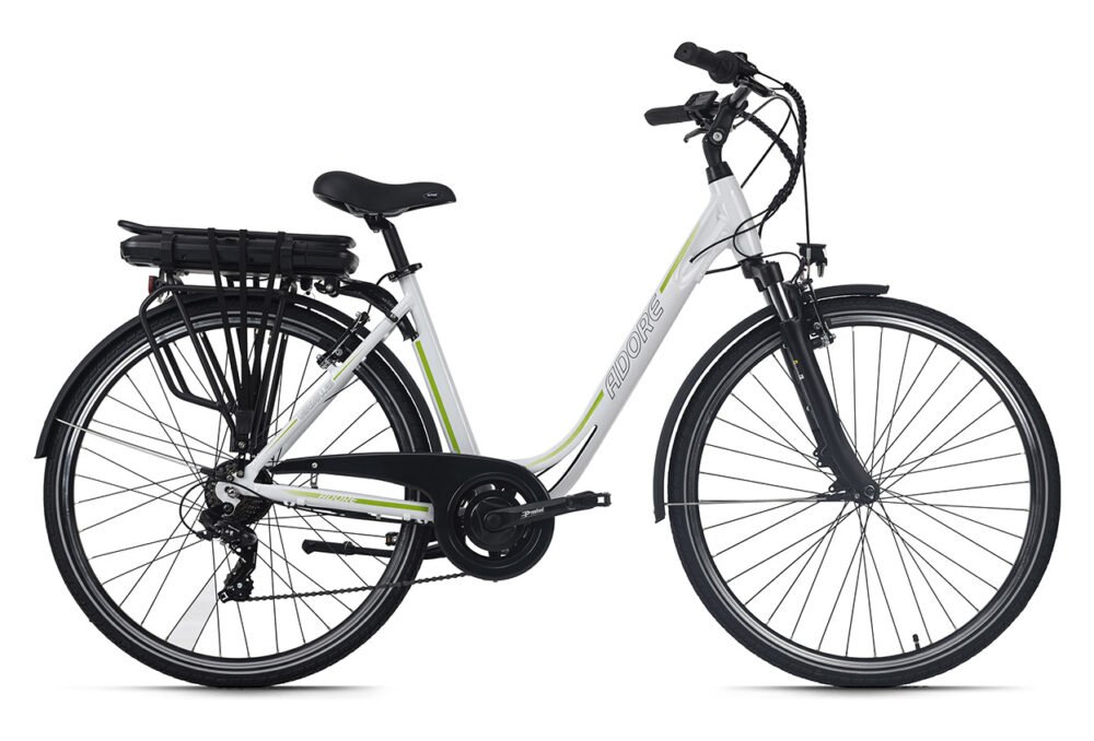 Vélo électrique femme aluminium Adore Versailles 28'' E-Bike blanc-vert 36 V/10,4 Ah Li-Ion-Akku 7 vitesses