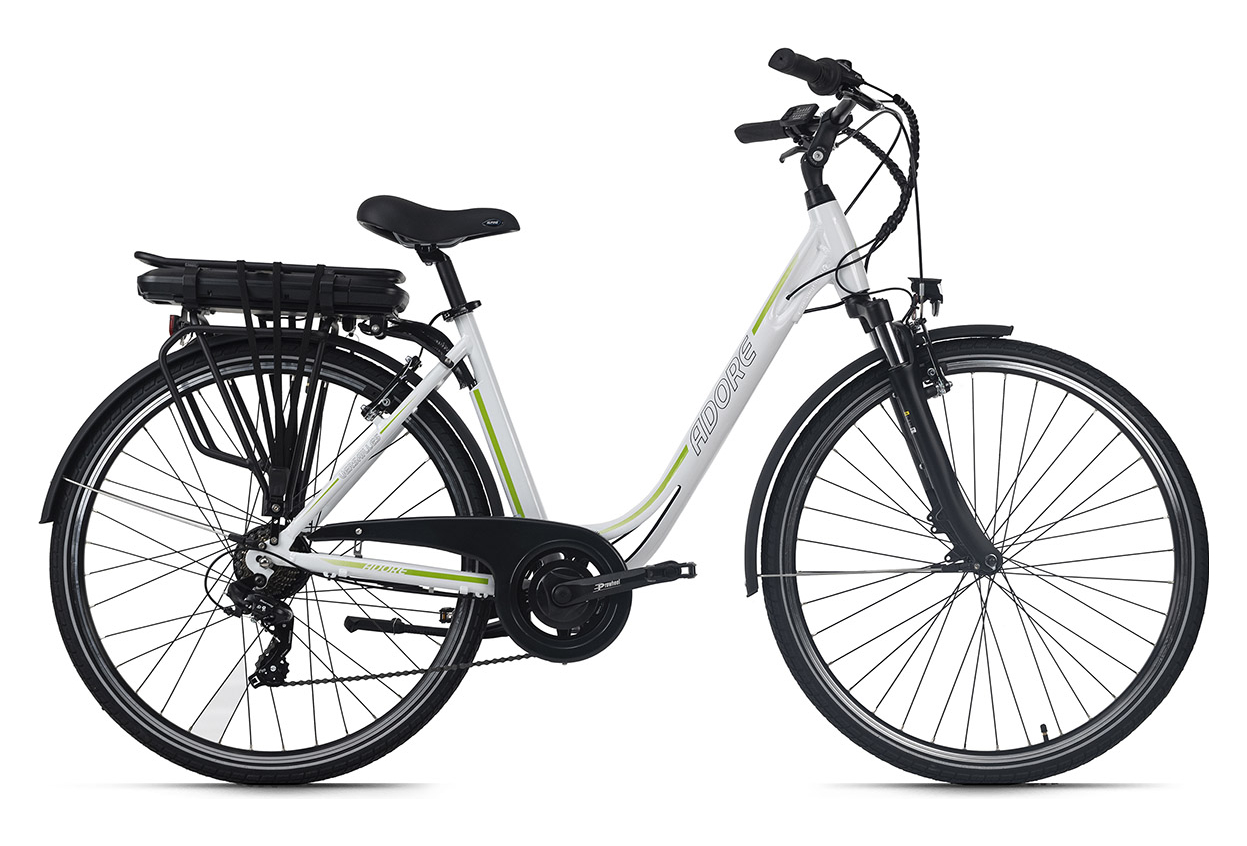 Velo electrique femme aluminium Adore Versailles 28 E Bike blanc vert 36 V 10 4 Ah Li Ion Akku 7 vitesses