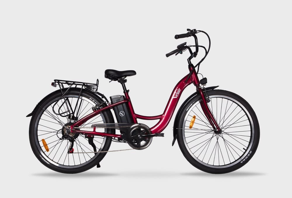 Velo electrique Velair CITY 28 Shimano 6 Vitesses Freins a patins Autonomie 60 km Cadre aluminium Rouge